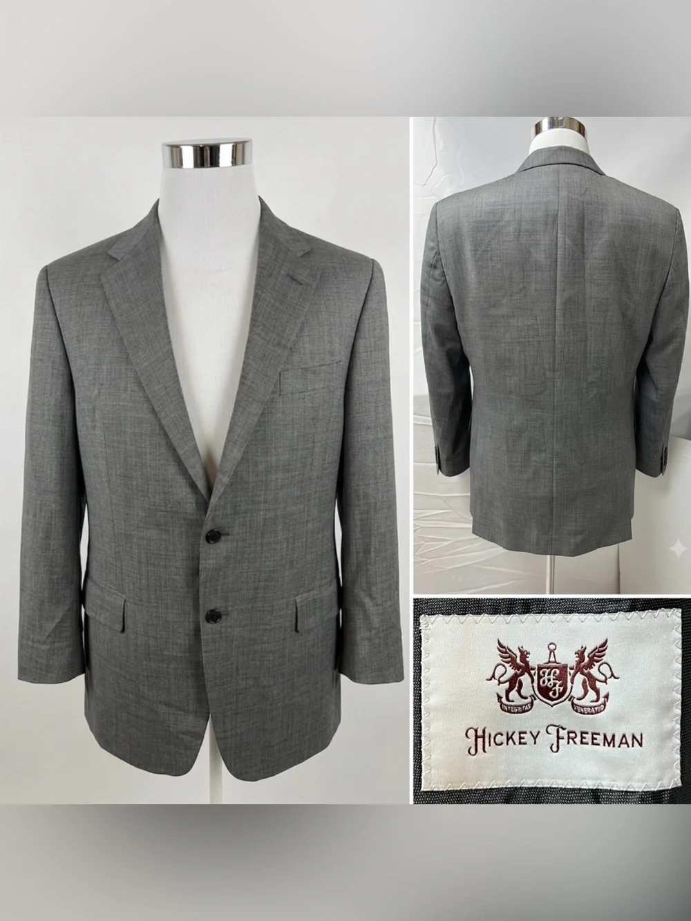 Hickey Freeman Men's 42R Gray Wool 2-Button Blazer Suit Jacket